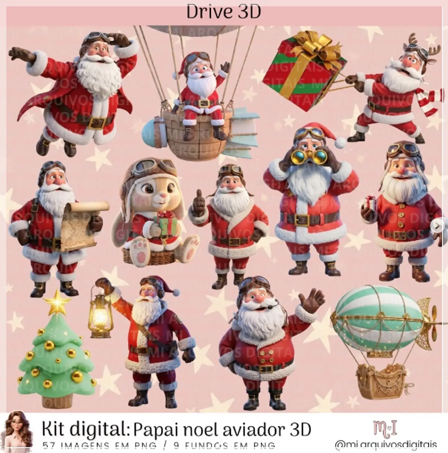 Kit Digital Papai Noel Aviador 3D Natal 7 1