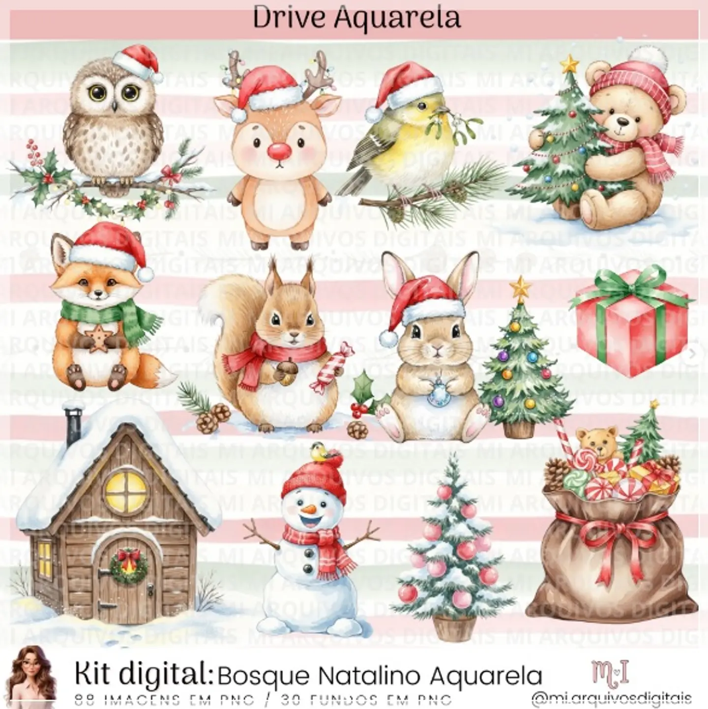 Kit Digital Bosque Natalino Aquarela Natal 3 1