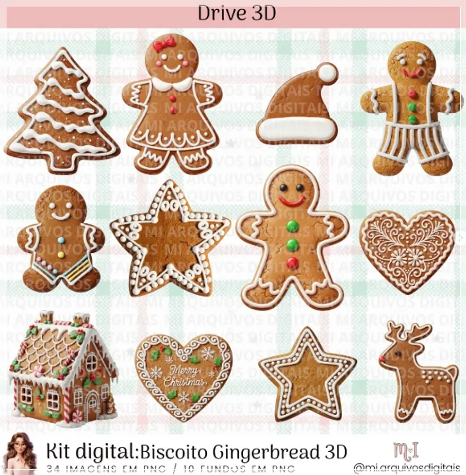 Kit Digital Biscoito Gingerbread 3D Natal 1 1