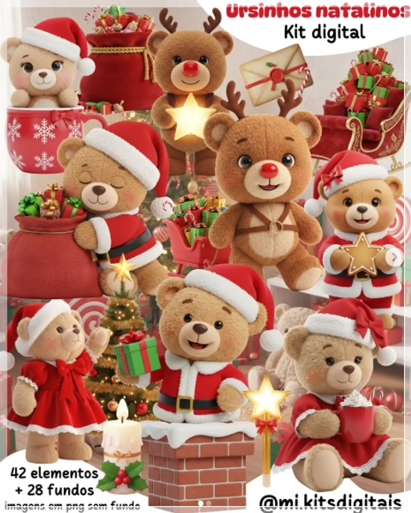 Kit Digital Ursinhos Natalinos Natal 5 1
