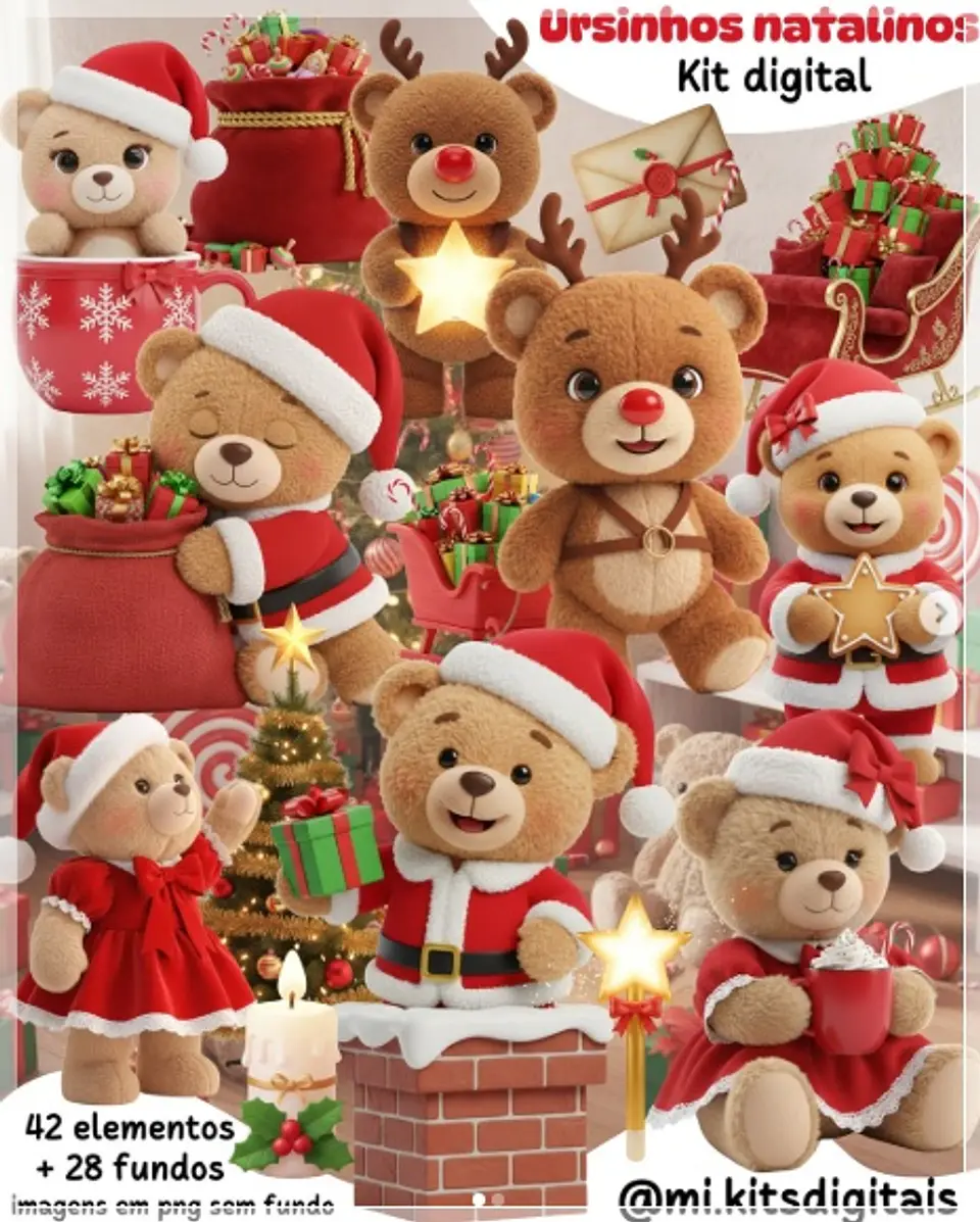 Kit Digital Ursinhos Natalinos Natal 5 1