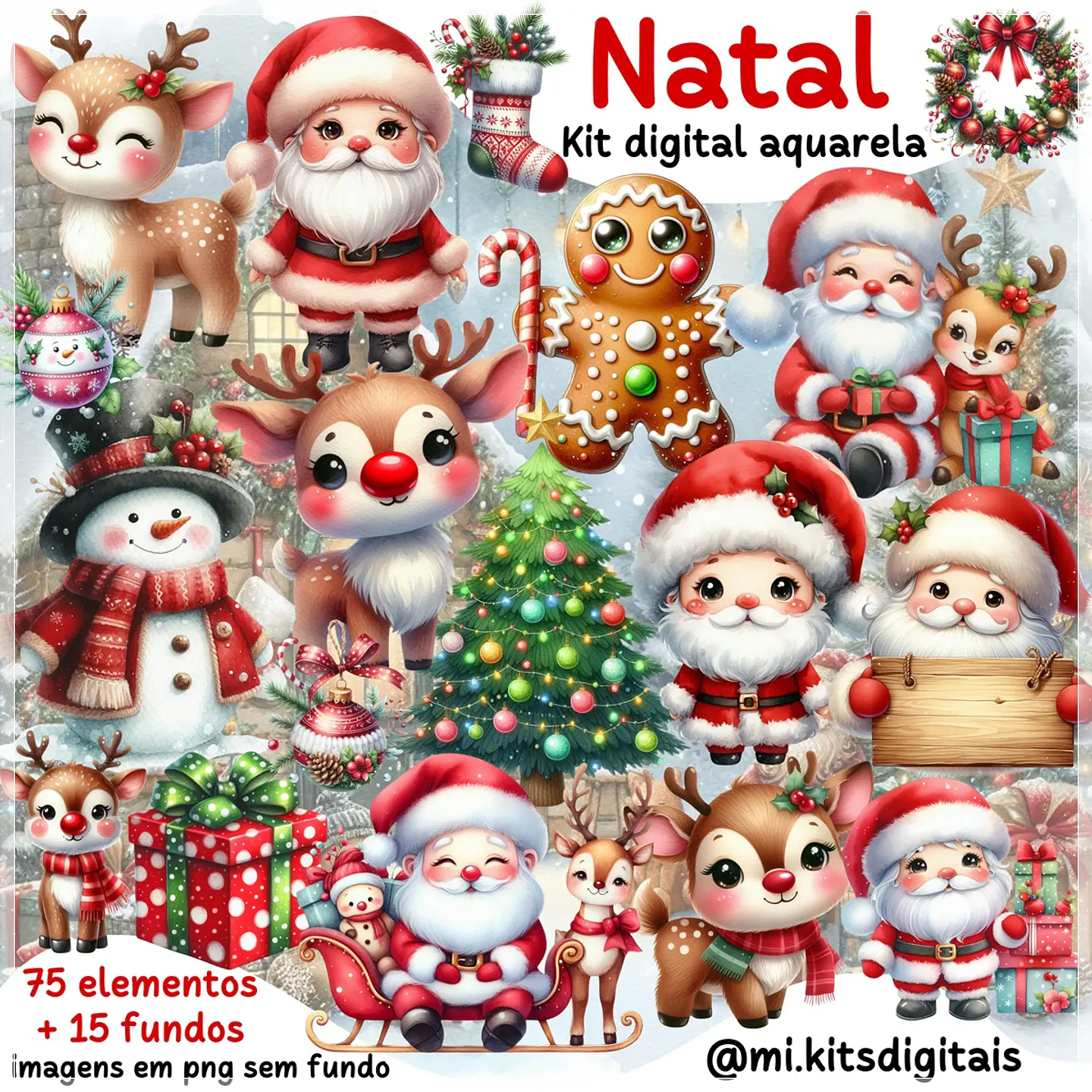 Kit Digital Aquarela Natal 3 1