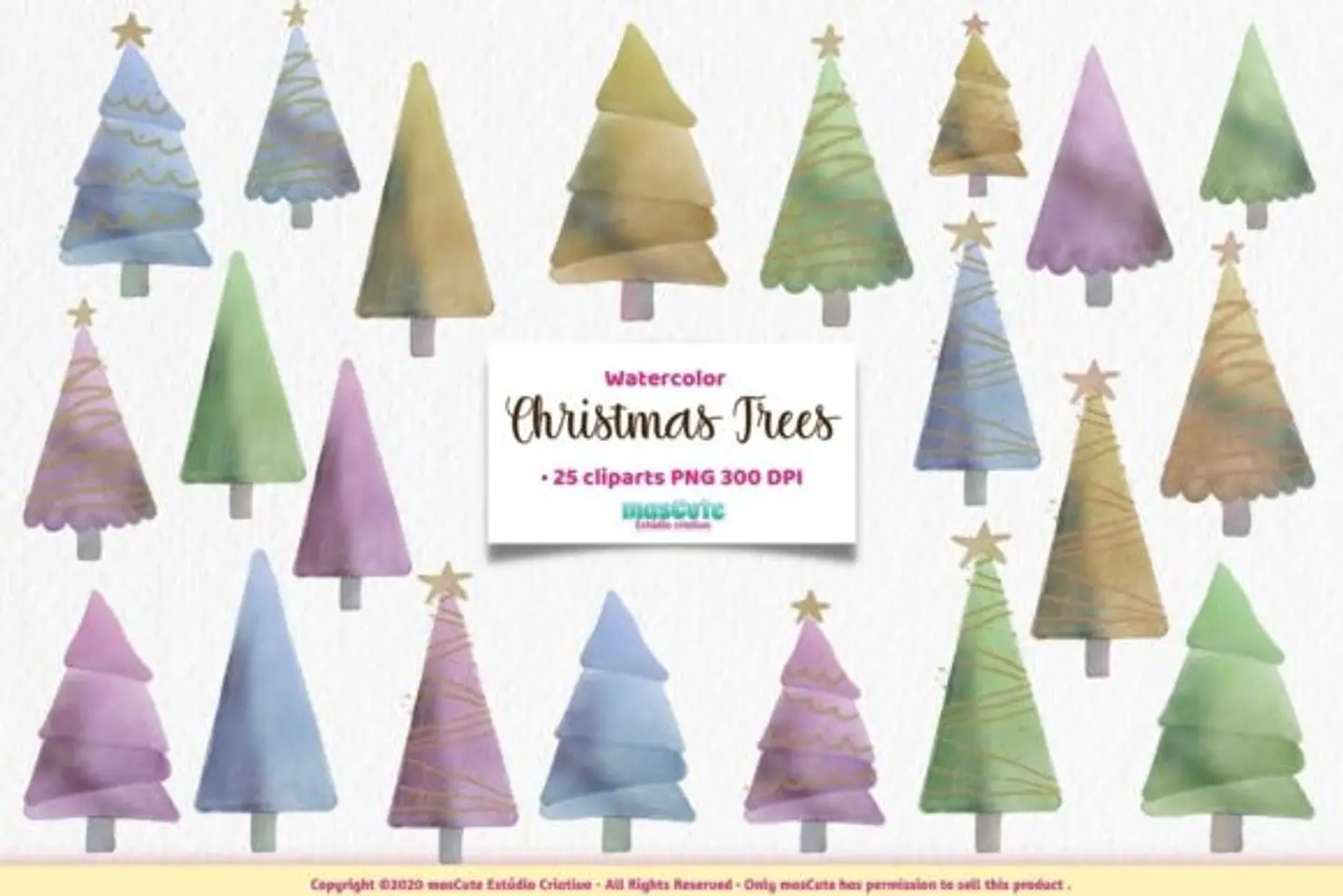 Kit Digital Watercolor-christmas-trees-cliparts Natal 21 1
