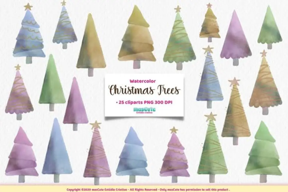 Kit Digital Watercolor-christmas-trees-cliparts Natal 21 1