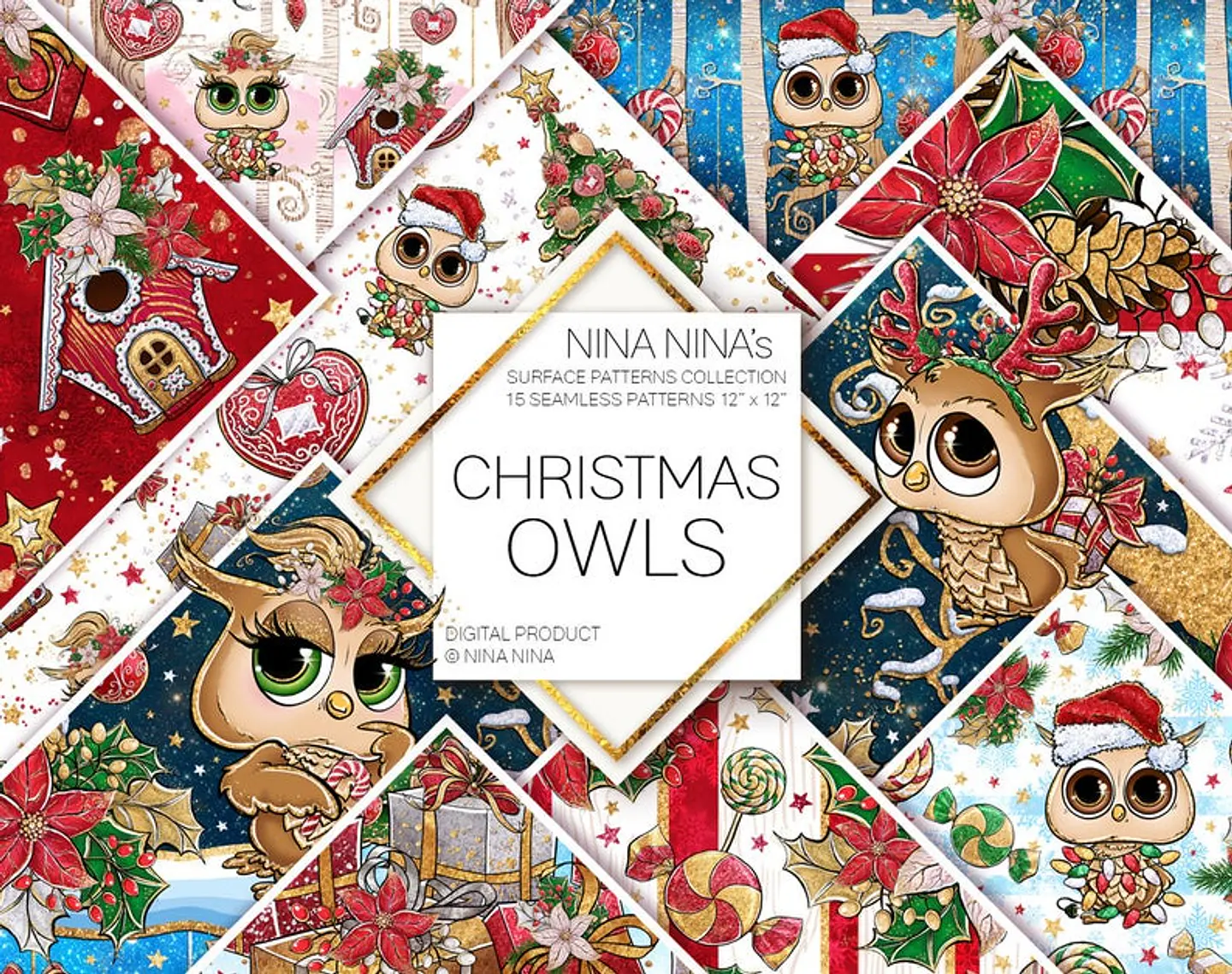Kit Digital Christmas Owls - Papeis Natal 13 1