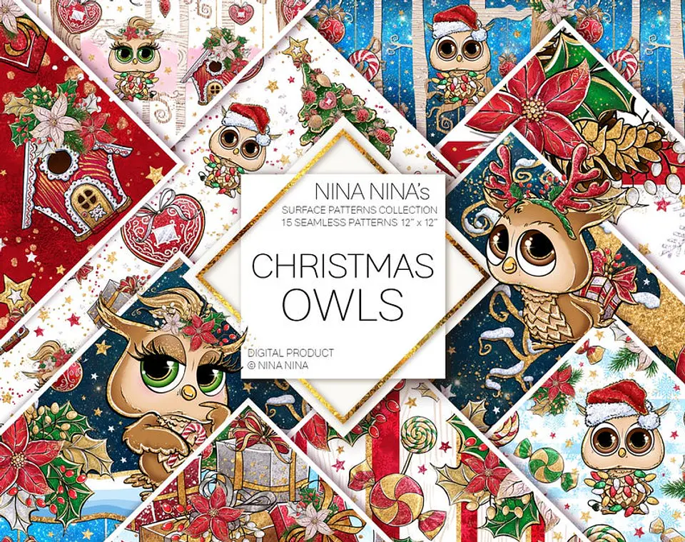 Kit Digital Christmas Owls - Papeis Natal 13 1