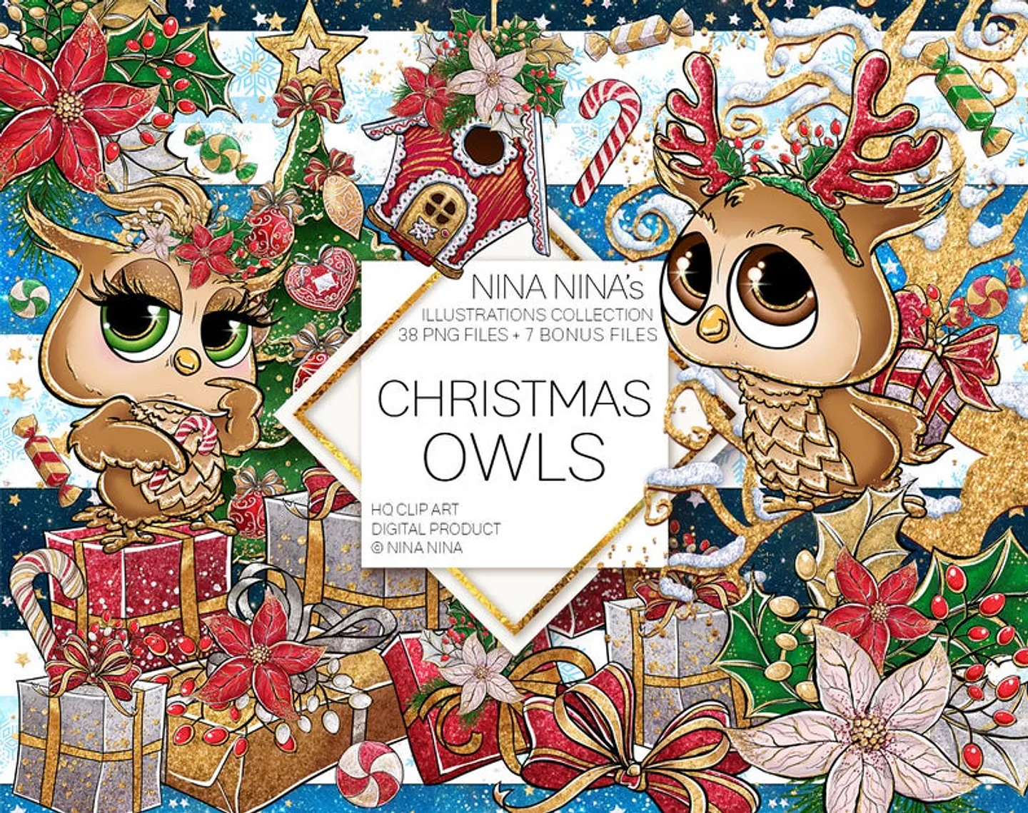 Kit Digital Christmas Owls Natal 12 1