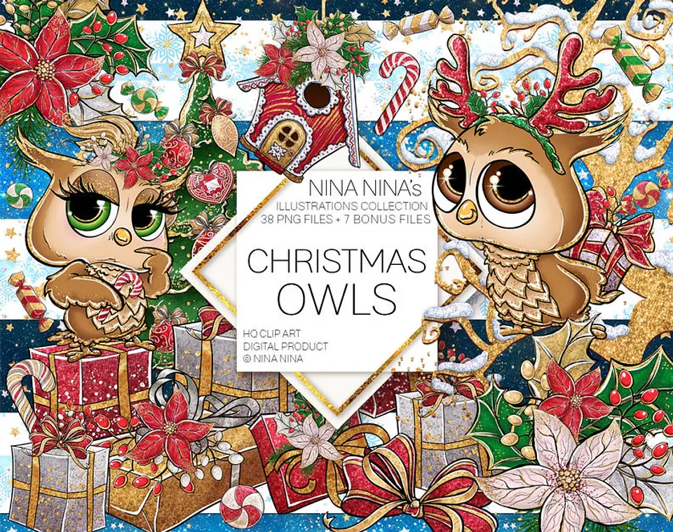 Kit Digital Christmas Owls Natal 12 1