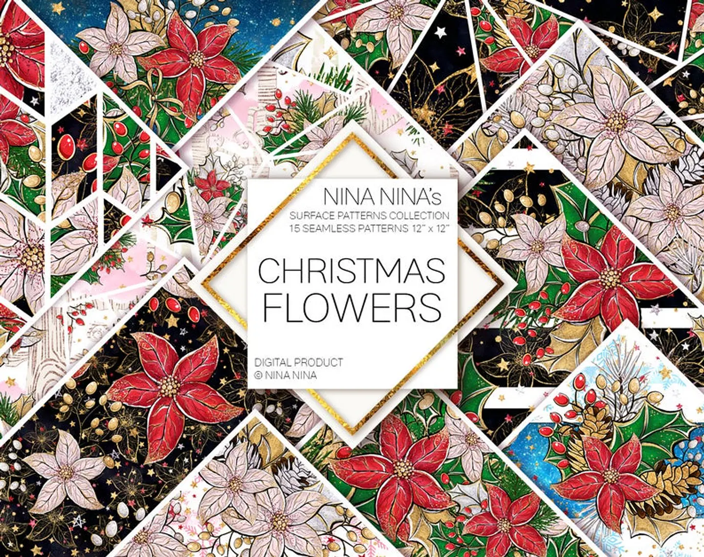 Kit Digital Christmas Flowers - Papeis Natal 9 1