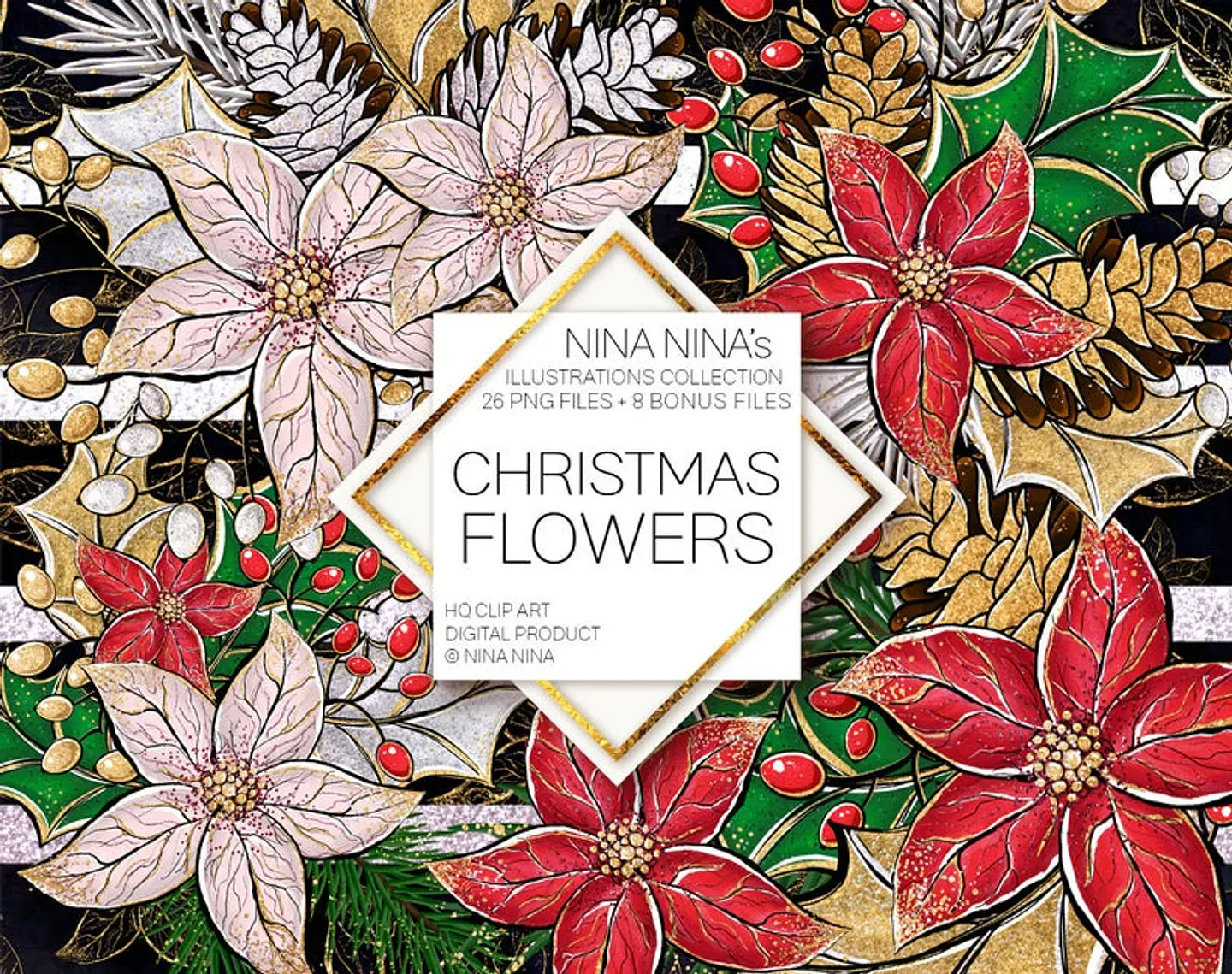 Kit Digital Christmas Flowers Natal 8 1