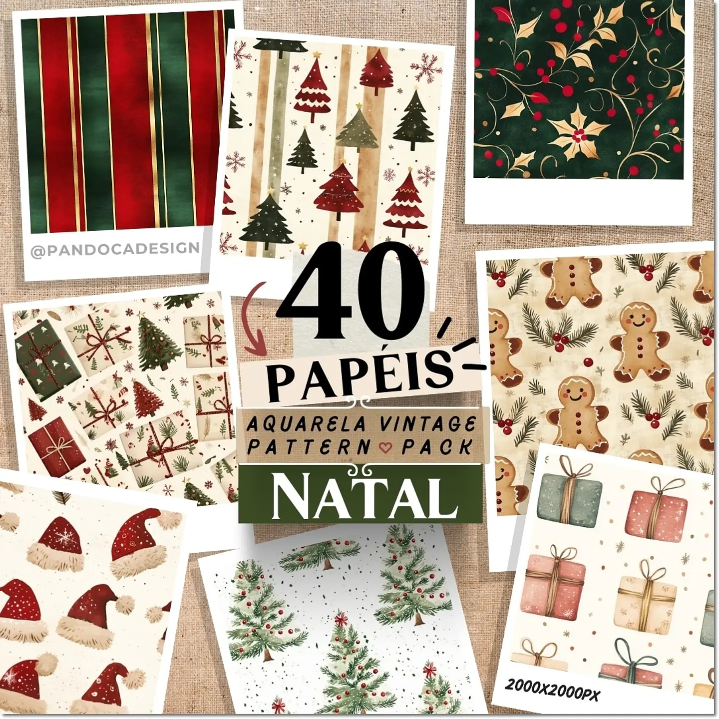 Kit Digital Papéis Aquarela Natal 13 1