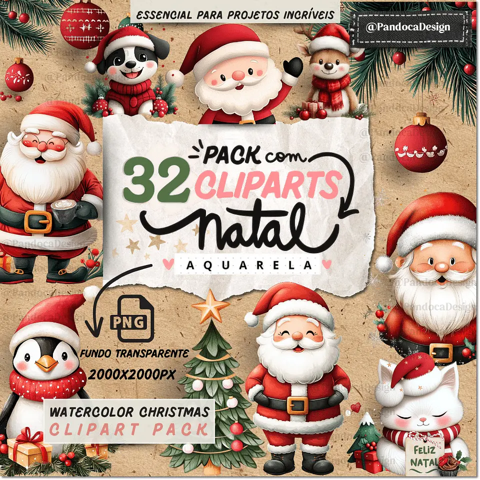 Kit Digital Cliparts de em Aquarela Natal 12 1