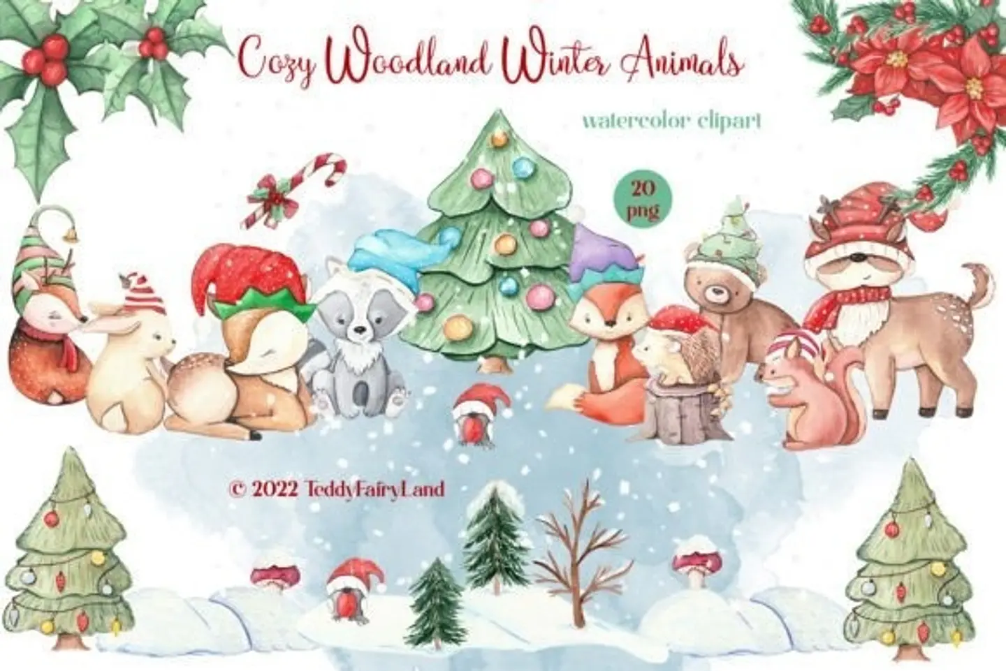 Kit Digital Woodland Christmas Natal 1 1