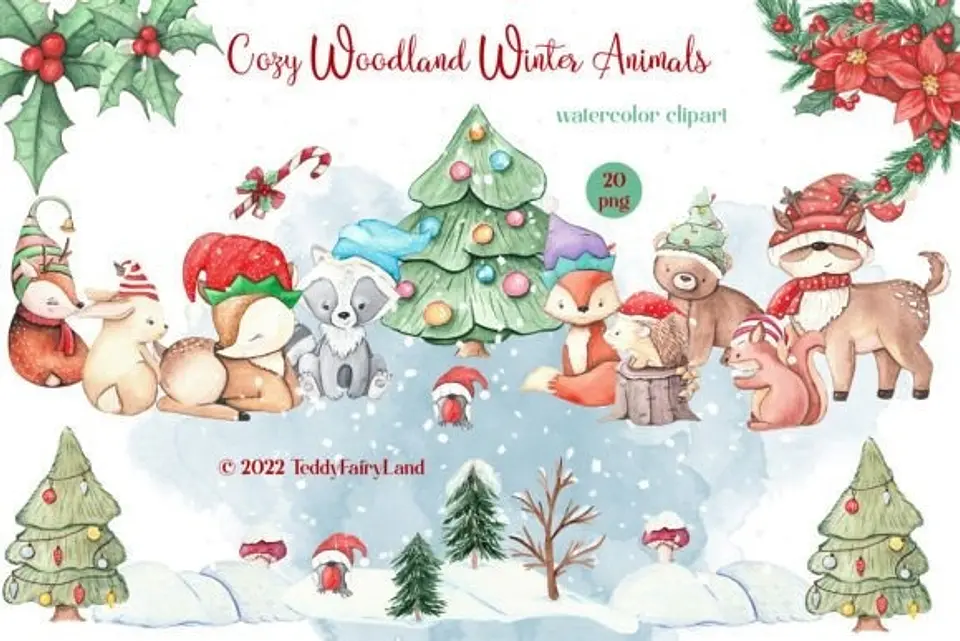 Kit Digital Woodland Christmas Natal 1 1