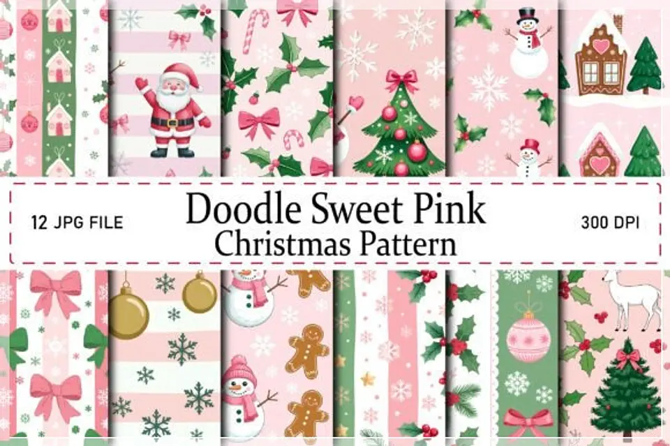 Kit Digital Doodle Sweet Pink Christmas Natal 57 1