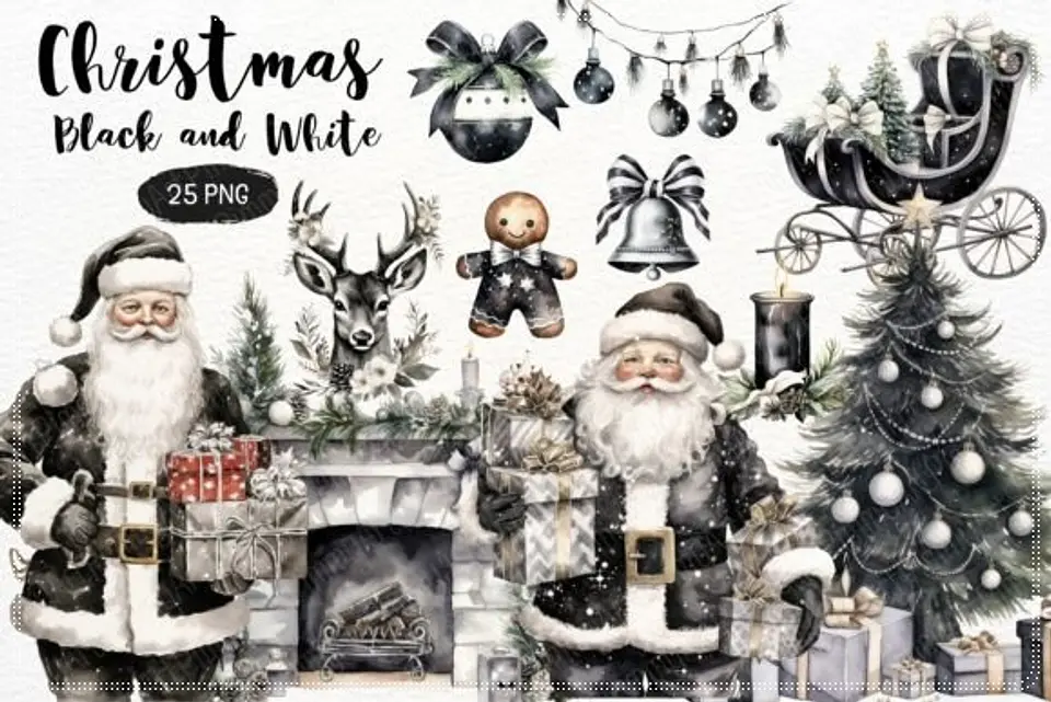 Kit Digital Christmas Black and White Natal 48 1