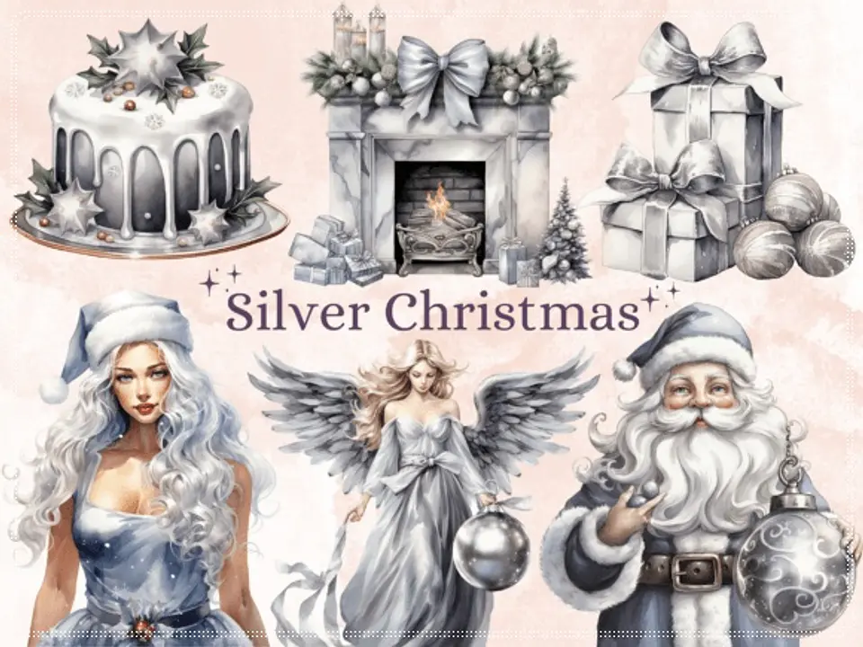 Kit Digital Silver Christmas Clipart Natal 45 1