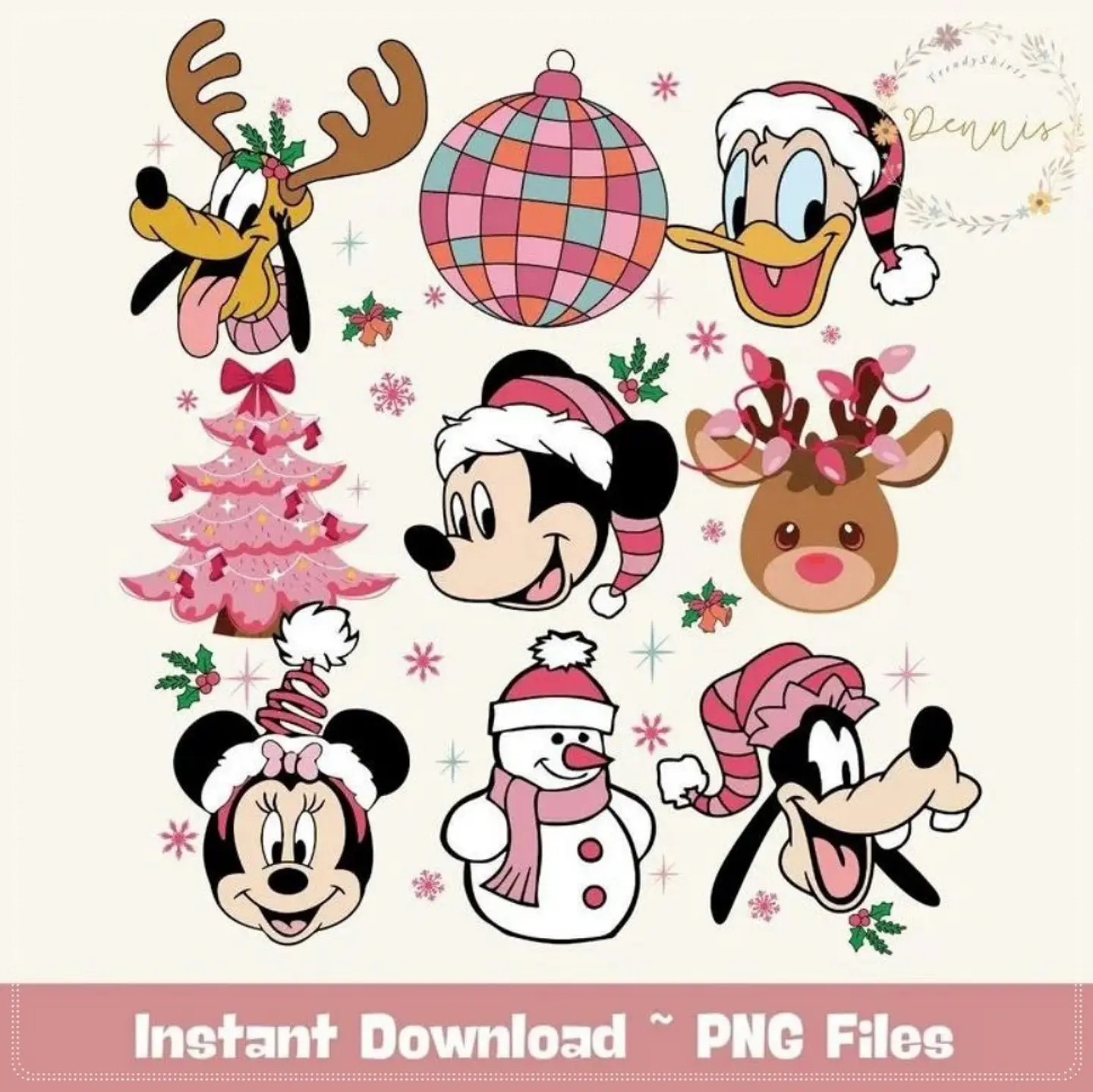 Kit Digital Mickey e Seus Amigos Rosa Natal 39 1