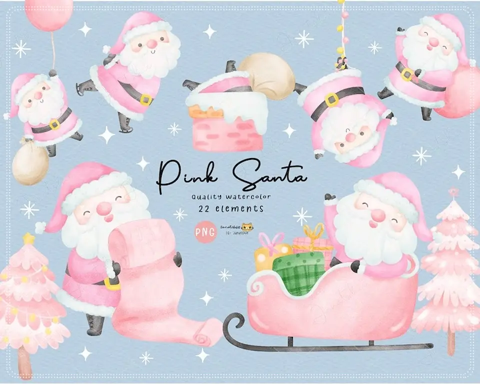 Kit Digital Pink Santa Natal 32 1