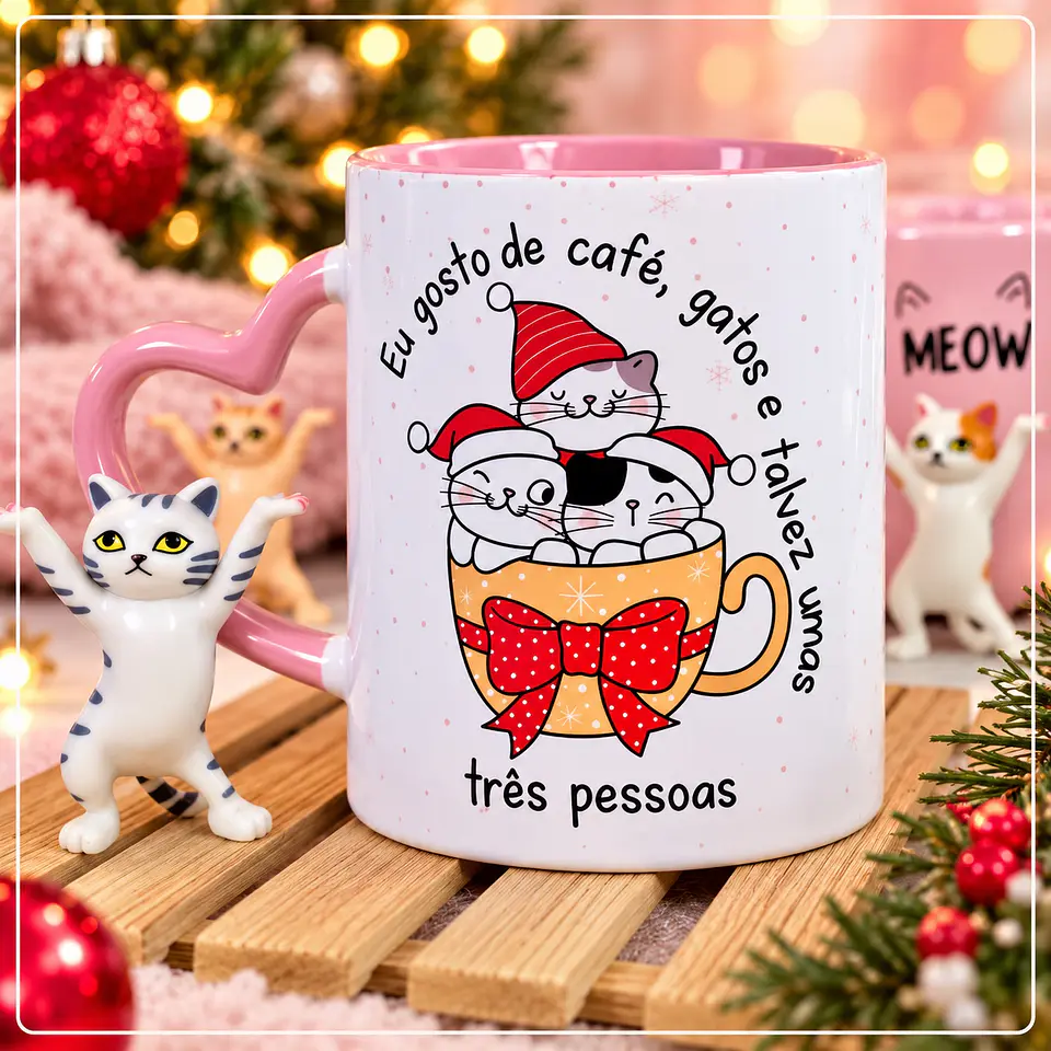 Sublimação - Caneca Eu gosto de café, gatos e talvez umas três pessoas Natal 22 1