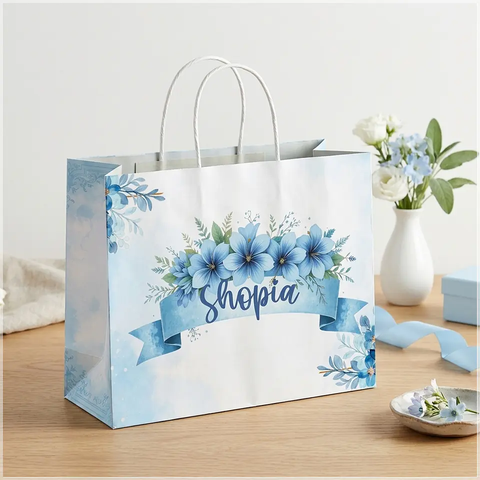 Arquivo de Corte - Sacolinha Fita Floral Azul 1