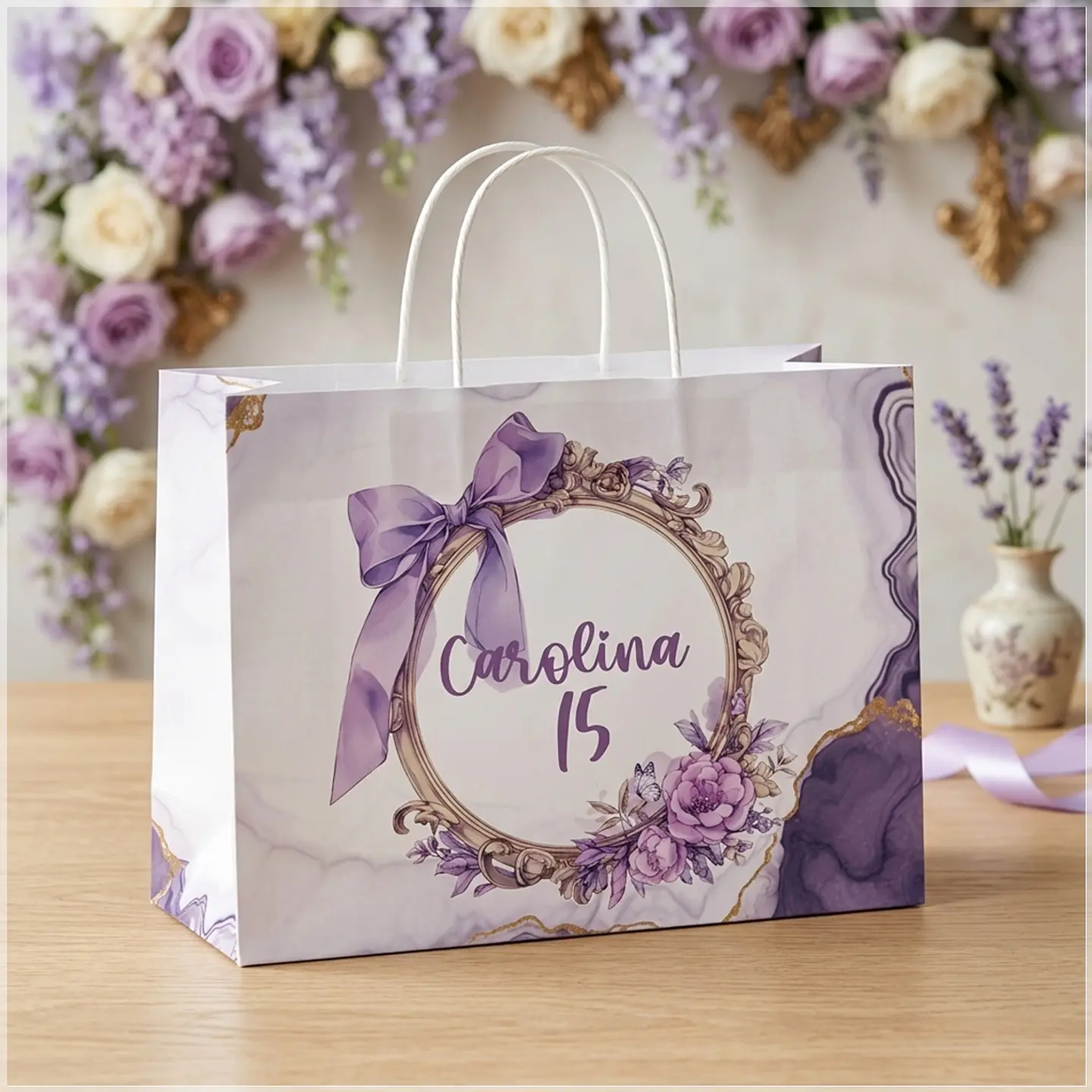 Arquivo de Corte - Sacolinha Guirlanda Laço Roxo 1