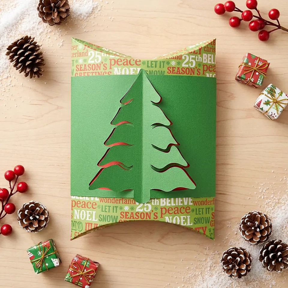 Arquivo de Corte Caixas Multiuso 3D Christmas Tree Large Pillow Box Natal 100 1