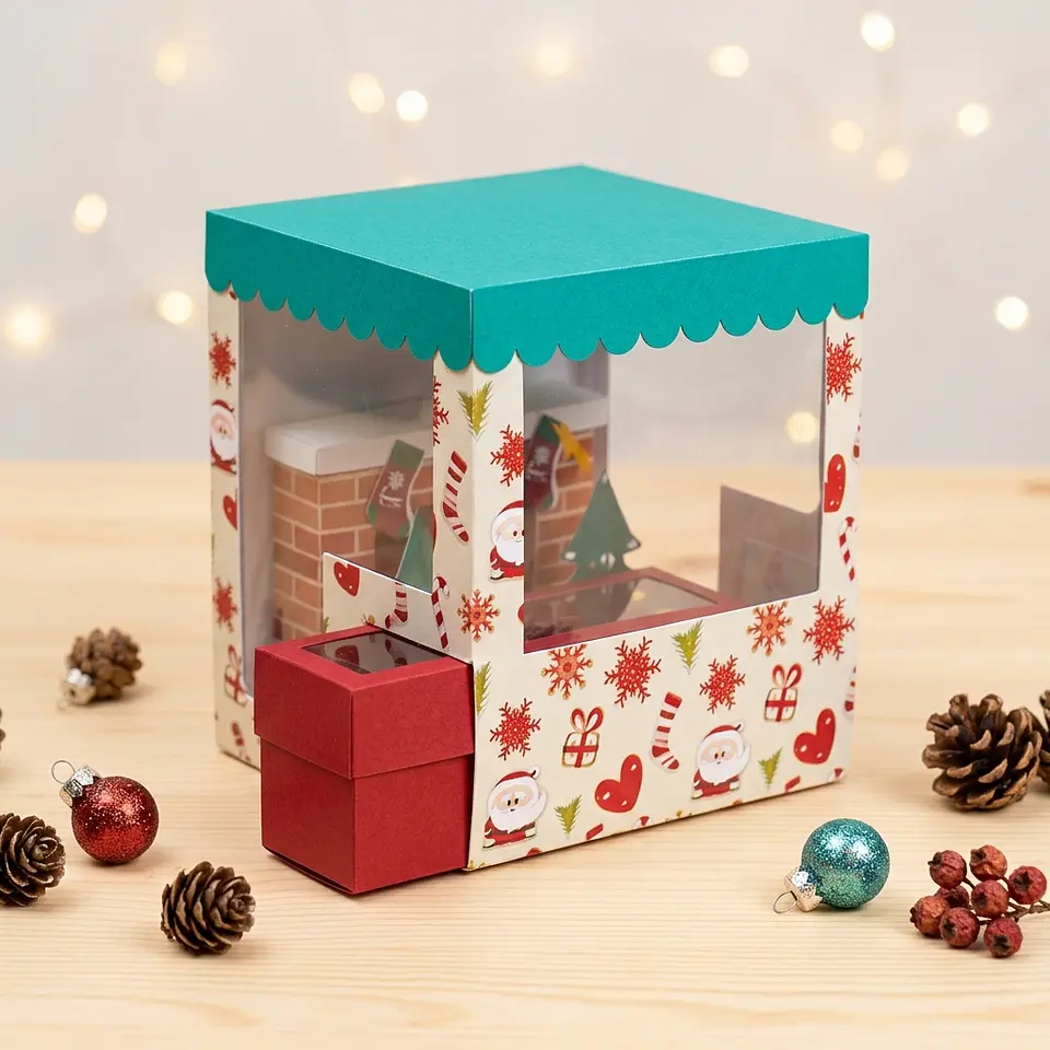 Arquivo de Corte Caixa com Lareira Molde Natal 110 1