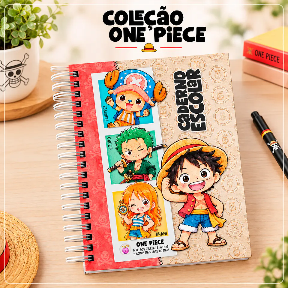 Encadernação - Escolar One Piece ( Caderno , Bloco A6 , Marca Pagina , Caneca e Botton) 1