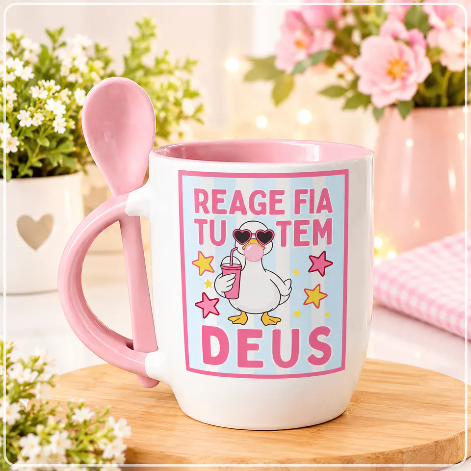 Sublimação - Caneca Reage Fia, Tu Tem Deus 1