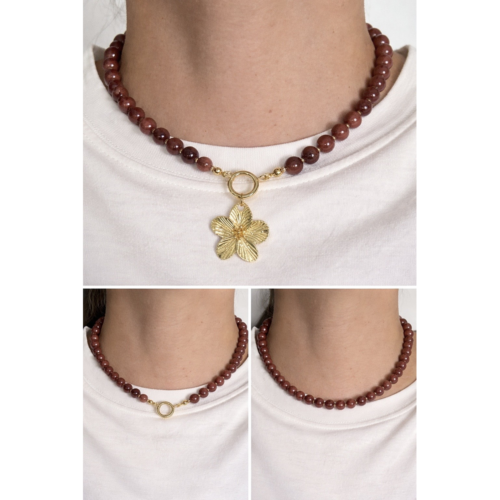 Collar Flor Sakura Jade 3 en 1 