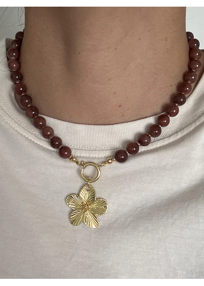 Collar Flor Sakura Jade 2 en 1 