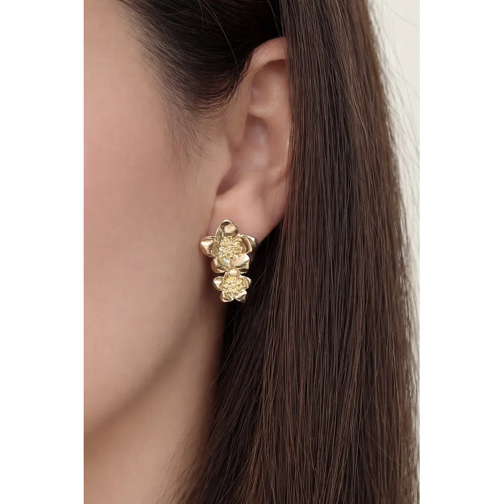 Aros Hibis Doble Flor / Enchape Oro