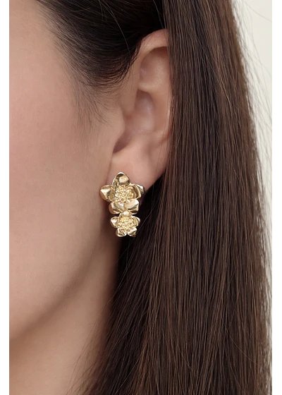 Aros Hibis Doble Flor / Enchape Oro