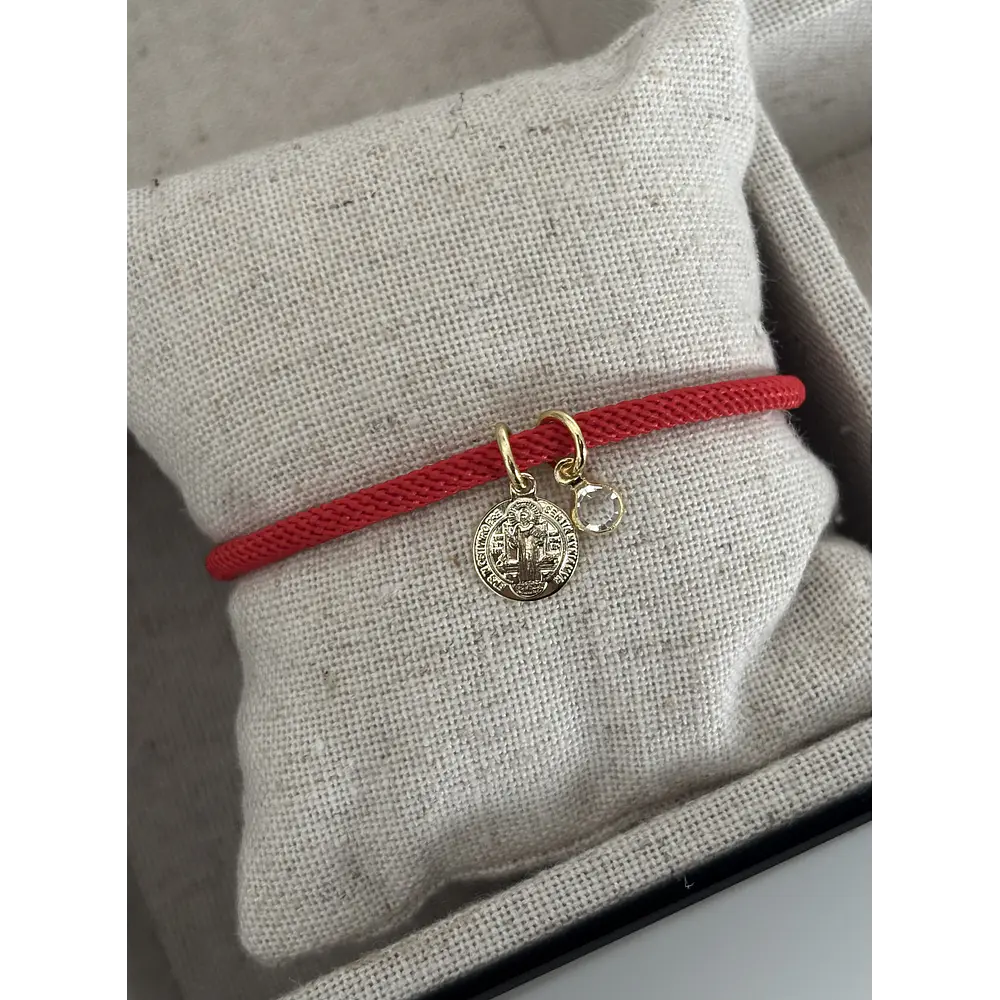 Pulsera roja San Benito+Mini cristal