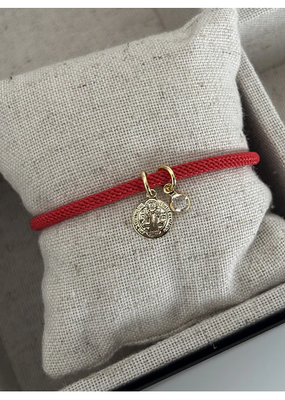Pulsera roja San Benito+Mini cristal