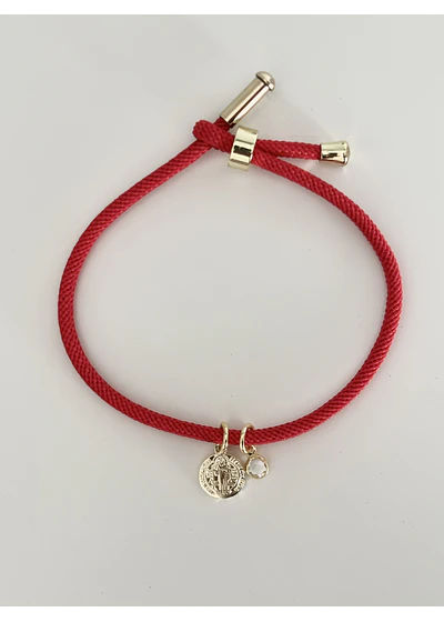 Pulsera roja San Benito+Mini cristal
