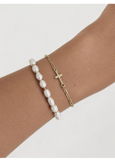 Pulsera mini cruz - Enchape oro