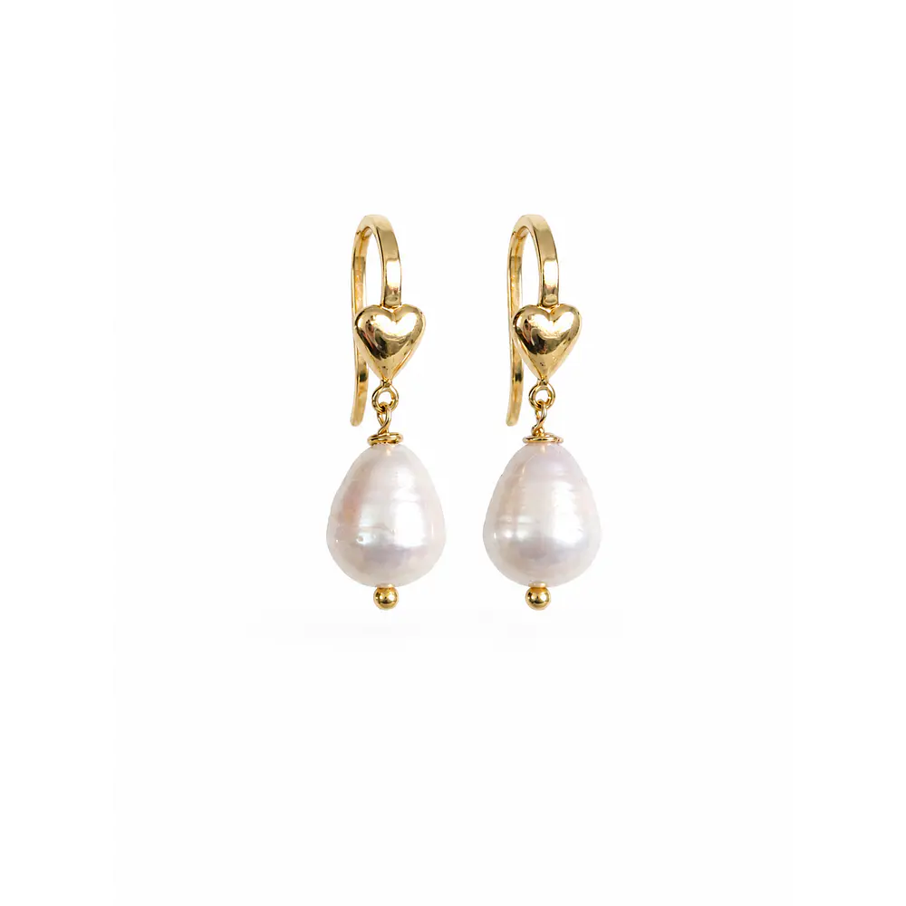 Aros corazón + perla natural