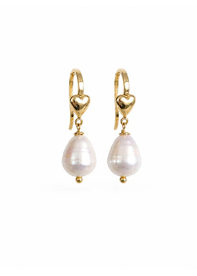 Aros corazón + perla natural