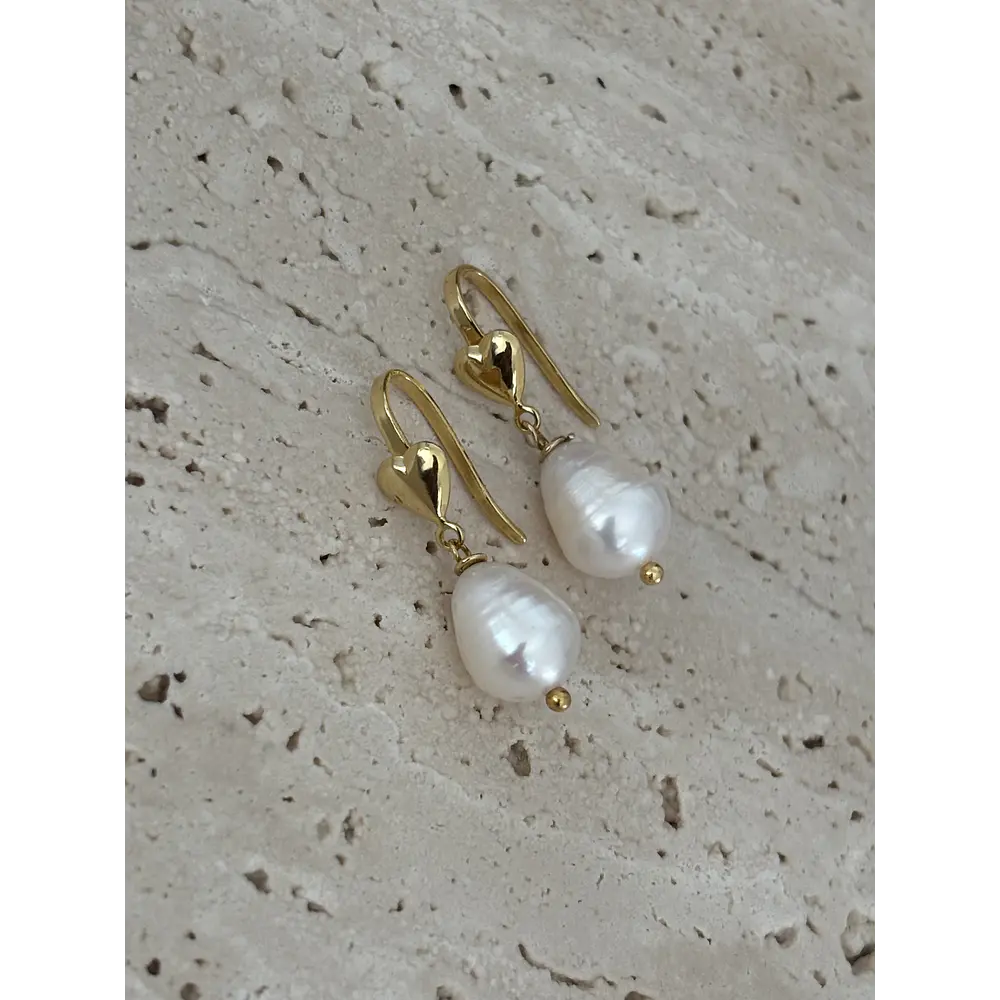 Aros corazón + perla natural