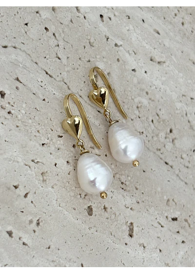 Aros corazón + perla natural