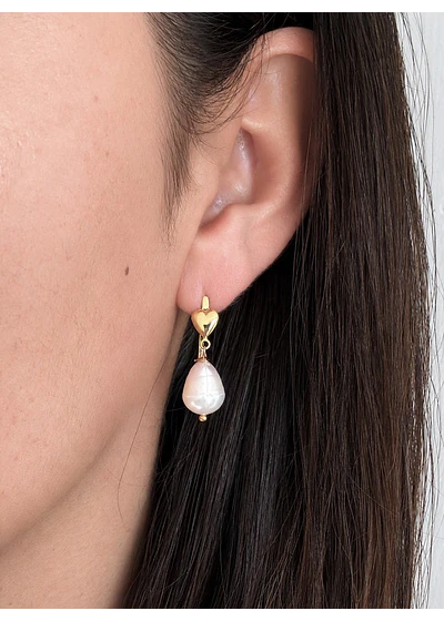 Aros corazón + perla natural