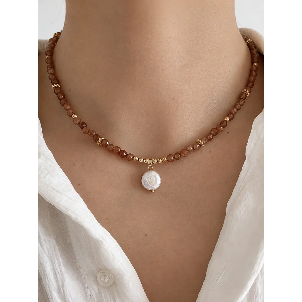 Collar ágatas facetadas con perla coin