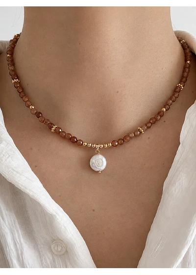Collar ágatas facetadas con perla coin