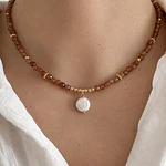 Collar ágatas facetadas con perla coin