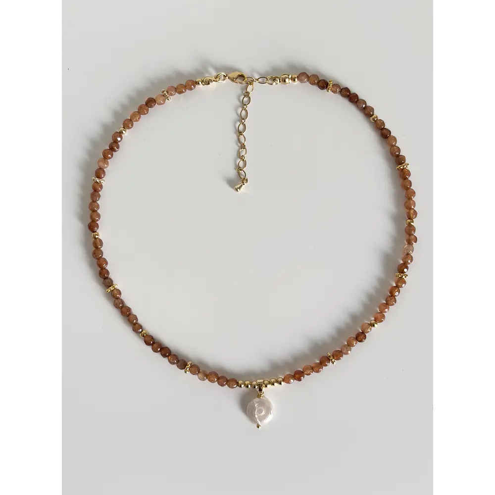 Collar ágatas facetadas con perla coin