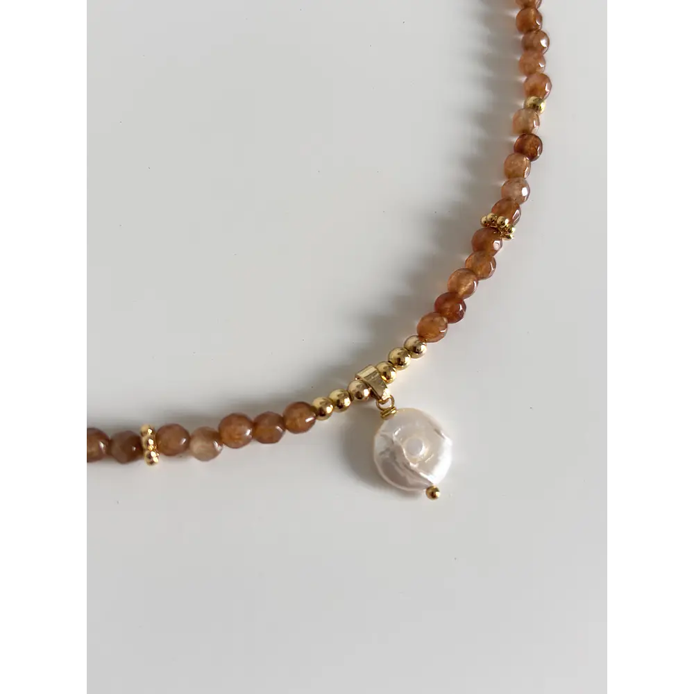 Collar ágatas facetadas con perla coin