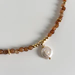 Collar ágatas facetadas con perla coin