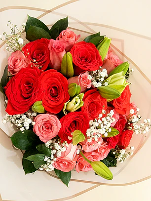 Bouquet Rosas Rojas y Rosadas